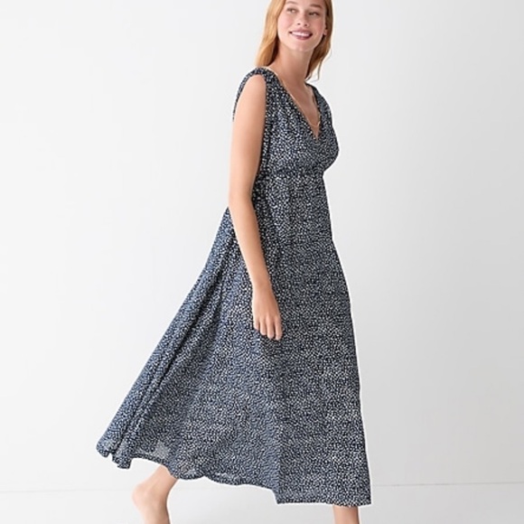 J crew side tie beach dress navy dots - Picture 2 of 3